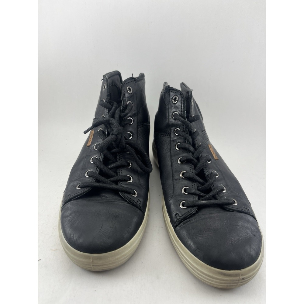 Ecco Soft 7 Mens 7 Black Leather Sneakers Lace-Up High Top Round Toe Casual - Picture 4 of 10